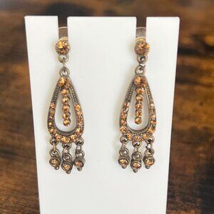 Amber Stone Crystals Drop Dangle Earrings – Never Worn